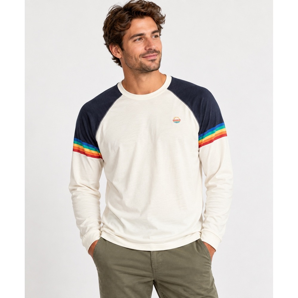 Marine Layer Archives Rainbow Stripe Raglan Long Sleeve Tee Men's Small